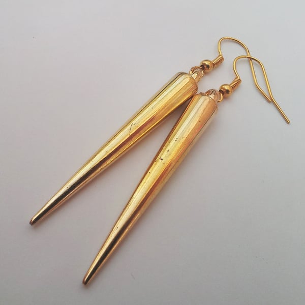 Gothic Long Gold Plate Spike Earrings