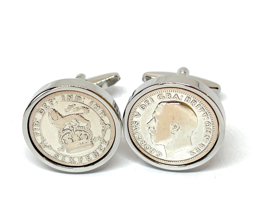 1925 Sixpence Cufflinks 100th birthday. Original sixpence coins Great gift 