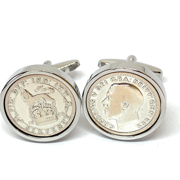1925 Sixpence Cufflinks 100th birthday. Original sixpence coins Great gift 