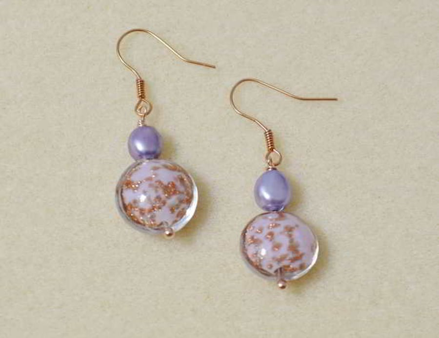 Lilac Pearl and Murano Glass Earrings