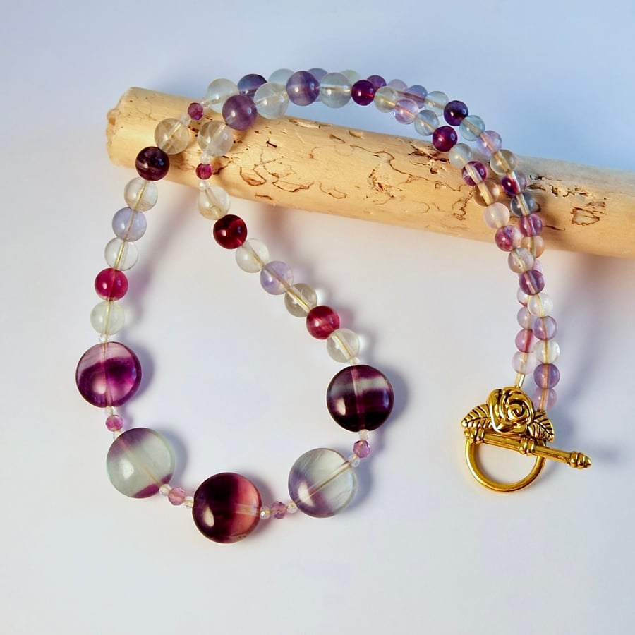 Rainbow Fluorite Gemstone Necklace - Handmade In Devon