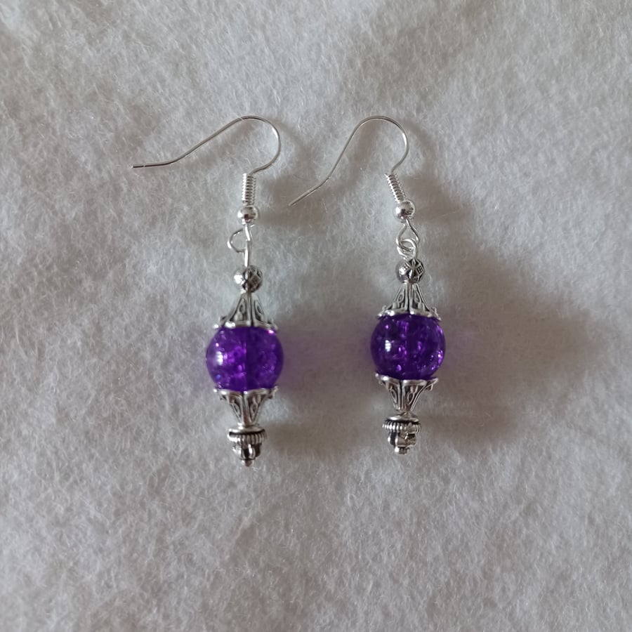 Beautiful Purple and Tibetan silver drop earrings 