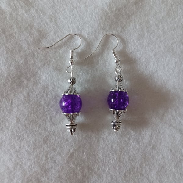 Beautiful Purple and Tibetan silver drop earrings 