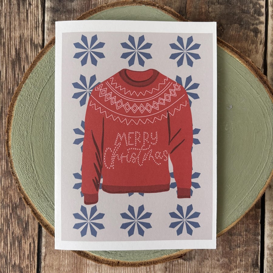 Nordic Christmas Jumper Card: Hand Drawn Folk Art