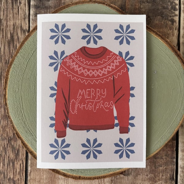 Nordic Christmas Jumper Card: Hand Drawn Folk Art
