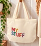 My Stuff Tote Bag – Colourful Retro Canvas Shopping Bag with Zip – Everyday Gift