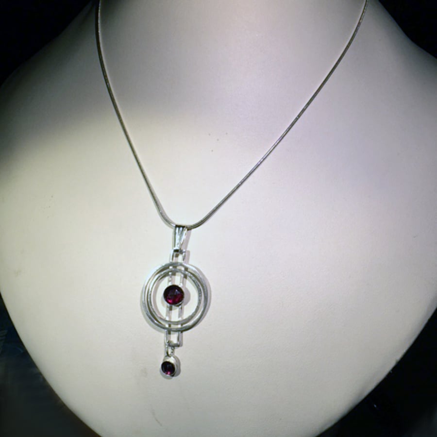 Garnet and Silver Circles pendant