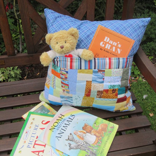 Large Cushion Cover with Storage Pocket for Books and Toys