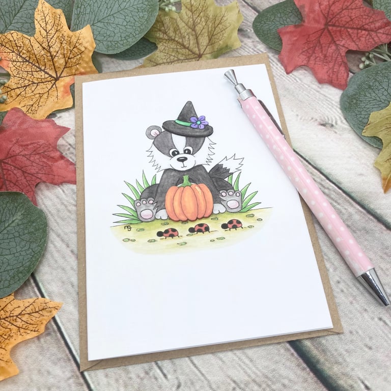 Halloween Badger Card - Halloween Card - Birthday Card