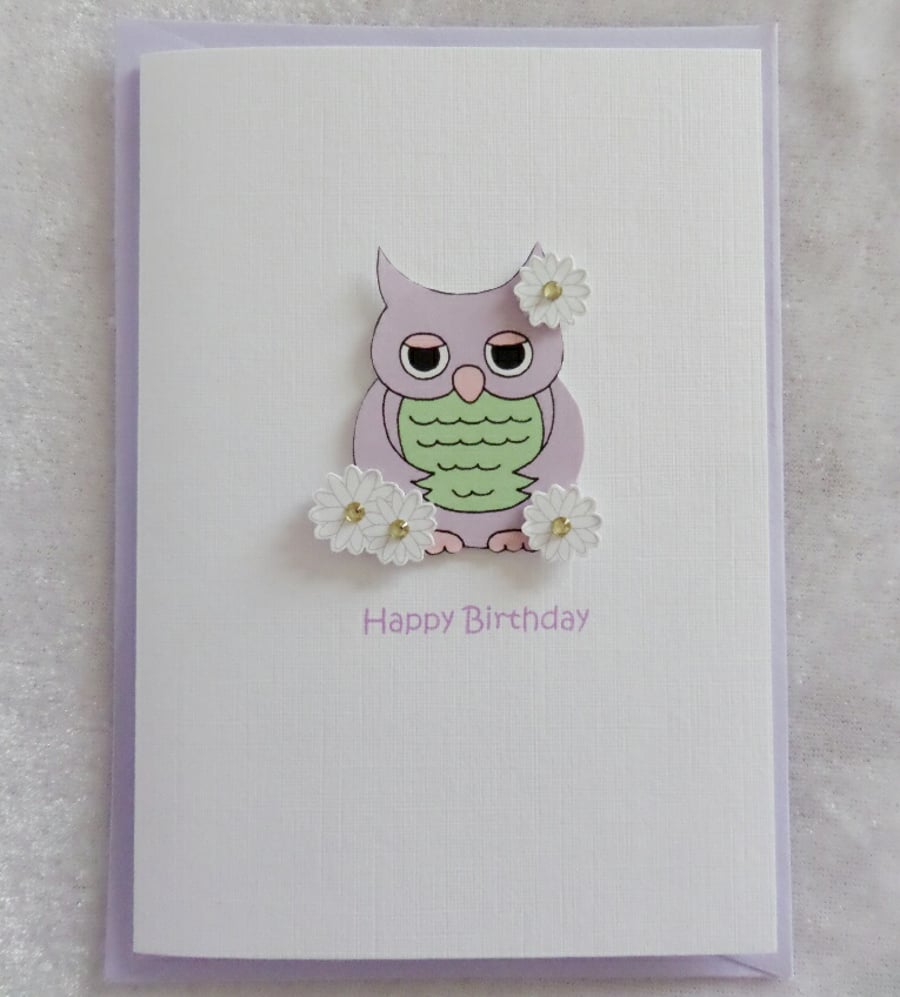 Happy Birthday Cute Owl Card - Lilac