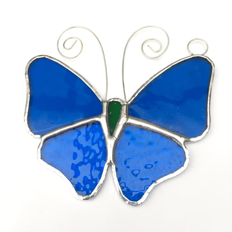 Stained Glass Butterfly Suncatcher - Handmade Decoration - Turquoise and Blue