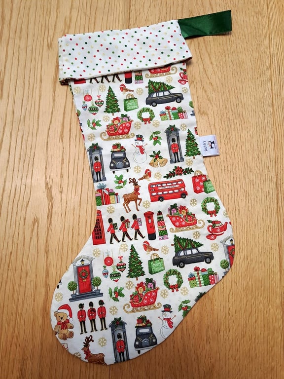 London themed cotton Christmas stocking