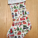 London themed cotton Christmas stocking