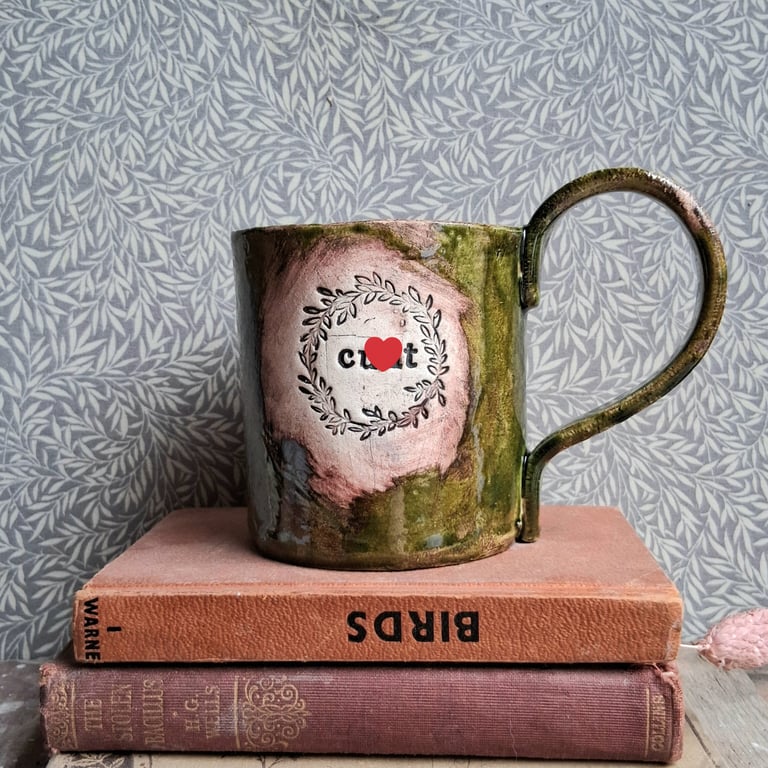 Ceramic handmade coffee mug c8nt sweary mug olive green- 