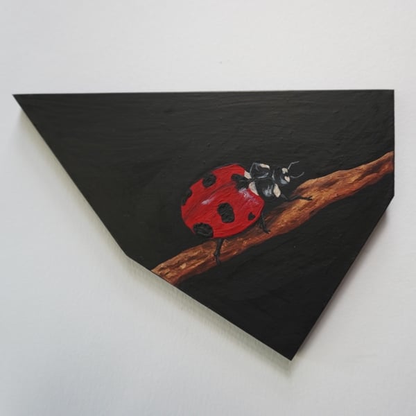 Art original British nature ladybird beetle insect acrylic wildlife painting 