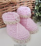 Baby Girl's Pink Hand Knitted Jacket & Booties Set 0-6 mths size  - Image 2