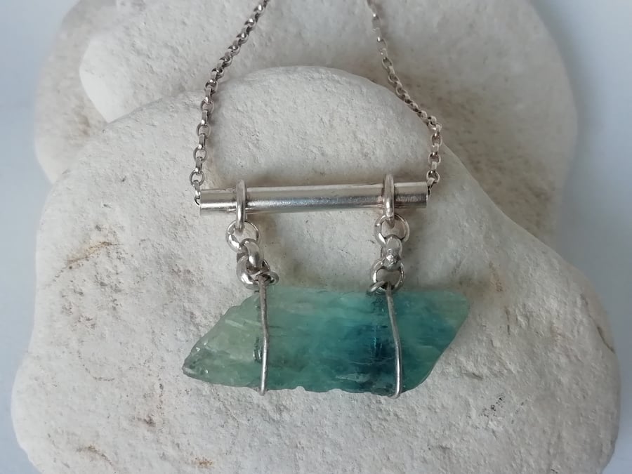 Suspended Blue Quartz Silver Necklace