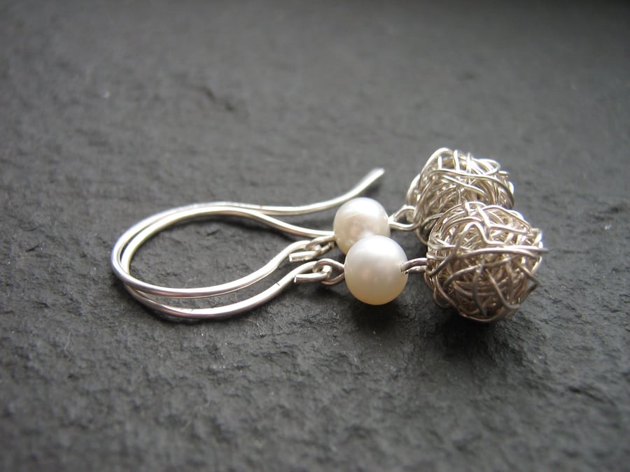 Pearl Wire Wrapped Earrings - Sterling Silver Earrings