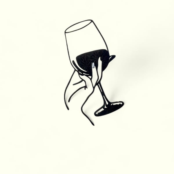 Handmade Resin Wall Art - Wine Glass with Holographic Highlights - Unique Gift