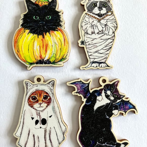 Halloween Cat Laser Cut Wooden Decorations - 4 MEOWOWEEN Designs To Choose From