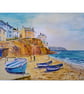  Art print of The Beach, Cawsand Cornwall from an original watercolour painting