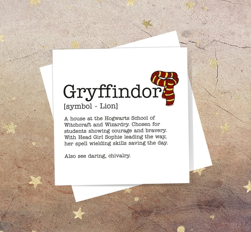 Gryffindor definition card - Harry Potter, Hogwarts, free postage, blank inside
