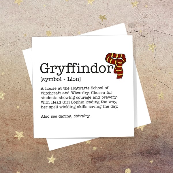 Gryffindor definition card - Harry Potter, Hogwarts, free postage, blank inside
