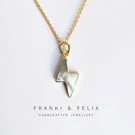Lightning Bolt Pearl Necklace 925 18kt Gold Plate