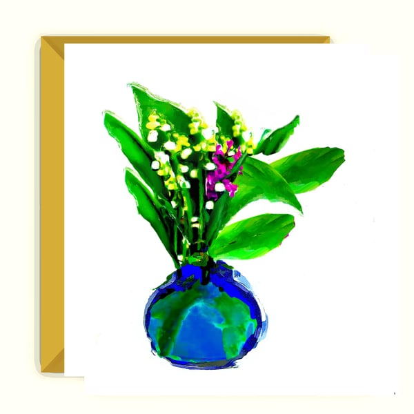 Lily of the Valley Flowers in a Vase Greeting, Birthday Card
