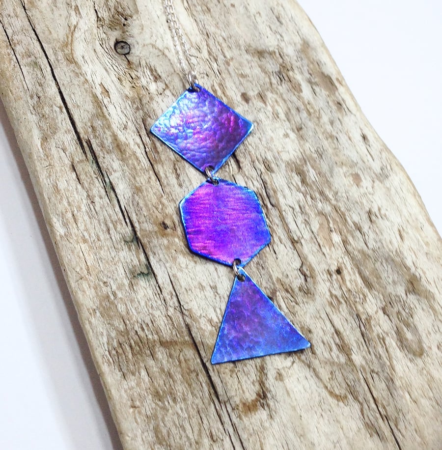  Handmade Coloured Titanium Geometric Pendant Necklace - UK Free Post