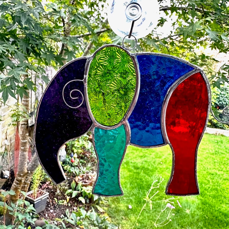 Stained Glass Large Elephant Suncatchers - Handmade Hanging Decoration - Multi 1