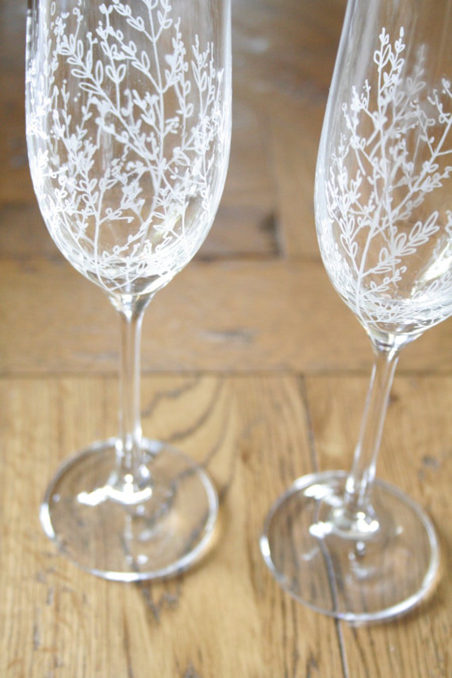 Tall Hand Engraved Crystal Champagne Glasses