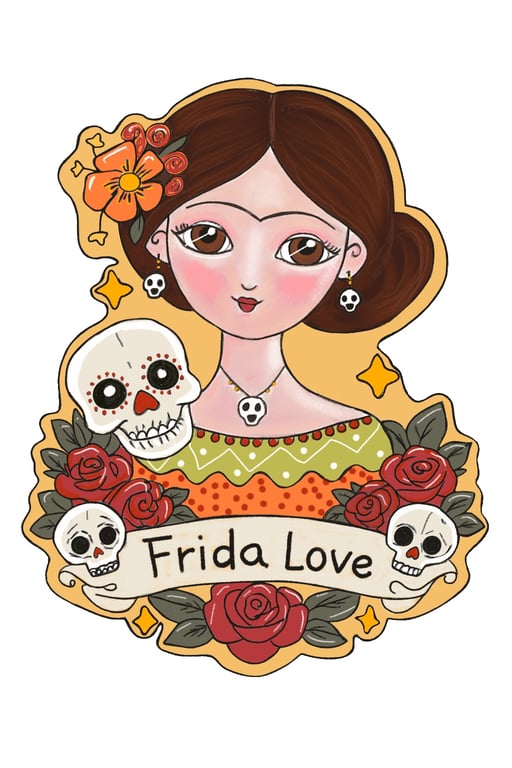 Frida Kahlo Sticker-feminist art decal-gift for Artist-colorful vinyl sticker 