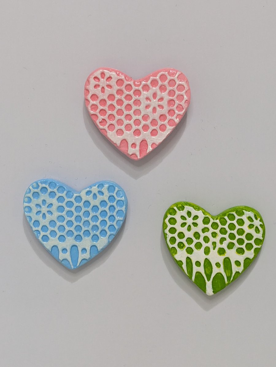 Fridge magnets, clay hearts set of 3, gift for Mothers Day, kitchen gift