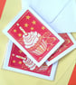 Lino printed Cupcake blank greetings card Pink or Orange - Image 2