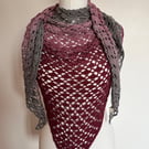 Burgundy, Pink and Grey Crochet Shawl, Birthday Gift Idea, Ladies Shawl