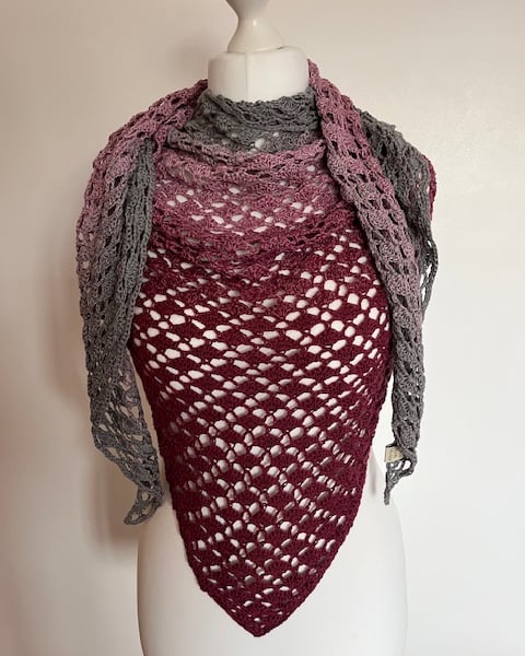 Burgundy, Pink and Grey Crochet Shawl, Birthday Gift Idea, Ladies Shawl