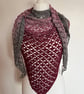 Burgundy, Pink and Grey Crochet Shawl, Birthday Gift Idea, Ladies Shawl