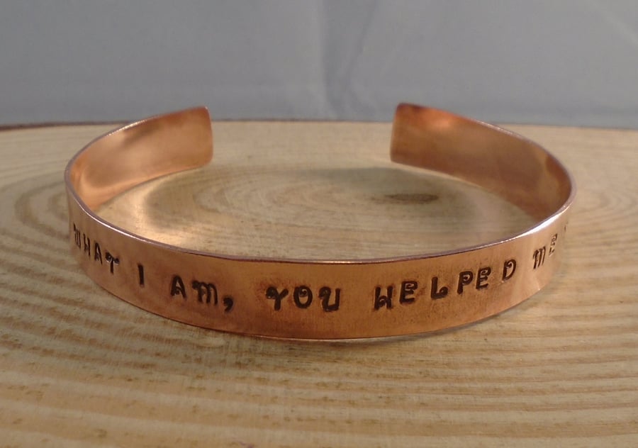 Copper Stamped 'What I Am' Adjustable Bangle