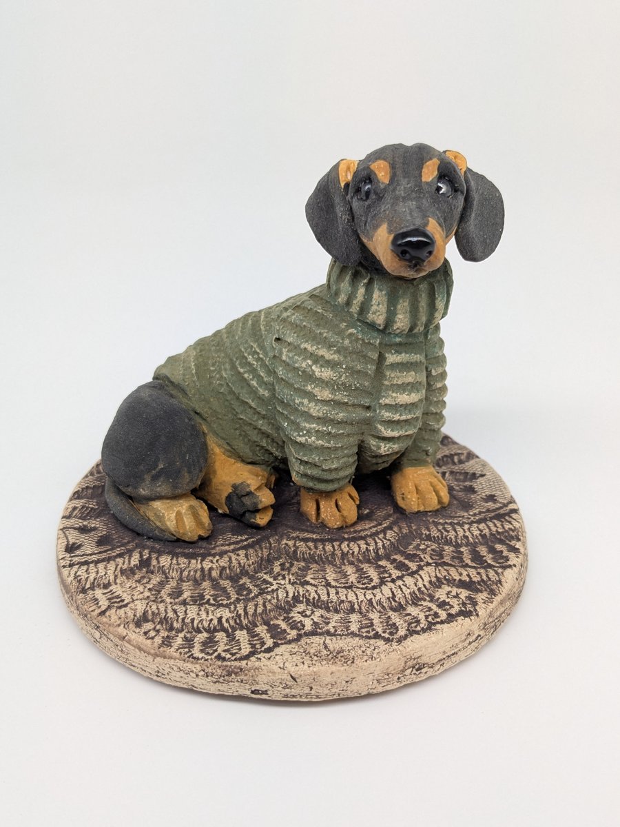 Dachshund in Olive Woolly Jumper