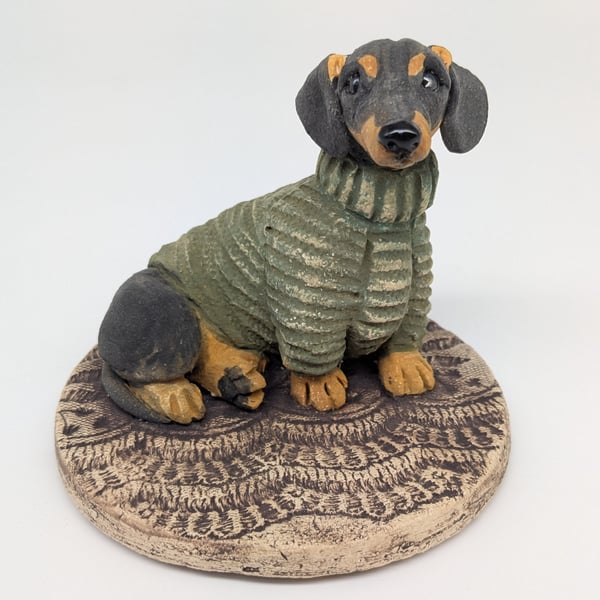 Dachshund in Olive Woolly Jumper