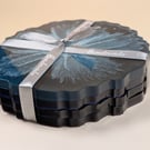 Set of 4 Resin Bloom Coasters – Handmade Flower Burst in Epoxy Resin