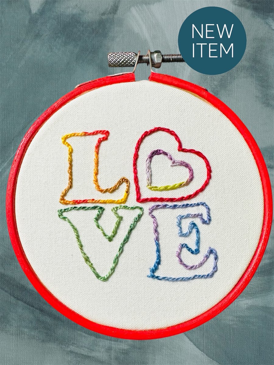 Love rainbow embroidered hoop art, birthday, wall hanging gift, LGBTQ pride