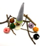 Handmade Needle-Felted Autumn Gardening Gonk Grey Coat & Hat Holding Flower Pot - Image 3
