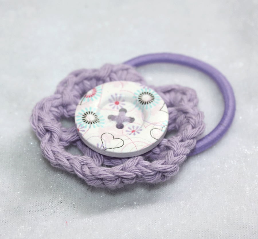 Lilac Crocheted Flower Hair Bobble