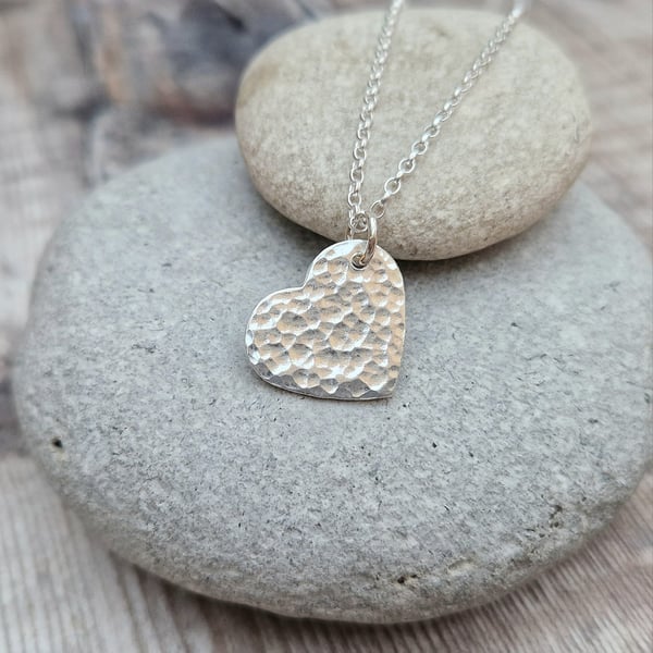 Sterling Silver Hammered Heart Pendant Necklace