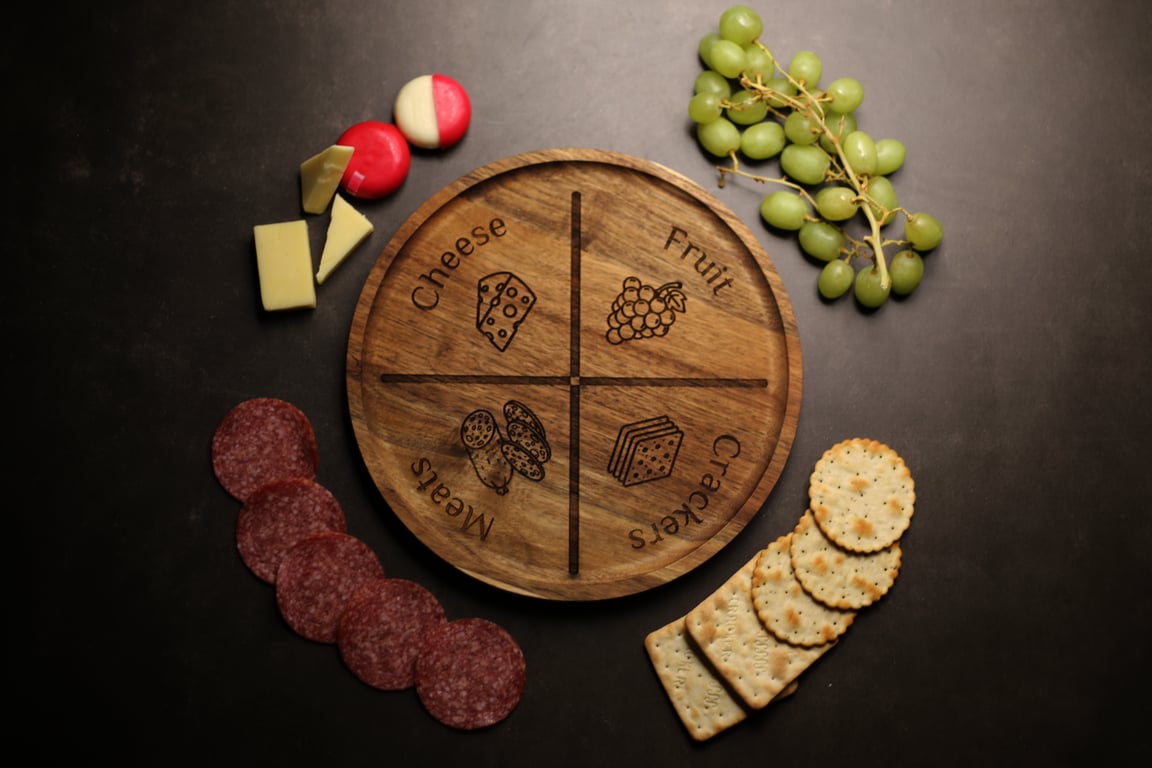 Round Charcuterie Board - Serving Platter for Cheese, Meat & Fruit