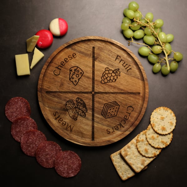 Round Charcuterie Board - Serving Platter for Cheese, Meat & Fruit