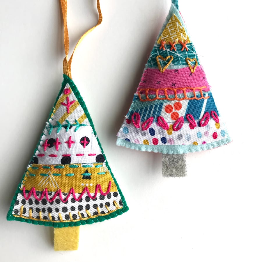 Hand Embroidered Felt Tiny Tree Lavender Bag- set of 2