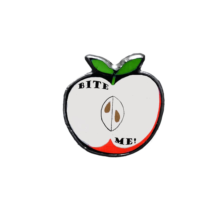 Large Delicious Retro Apple 'Bite Me' Resin Brooch by EllyMental